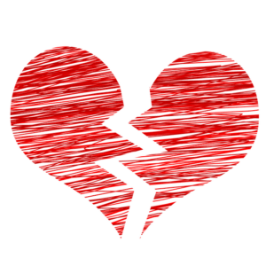Gezeichnetes, gebrochenes rotes Herz – Symbol für Trennung, Verlust und einen neuen Lebensabschnitt.